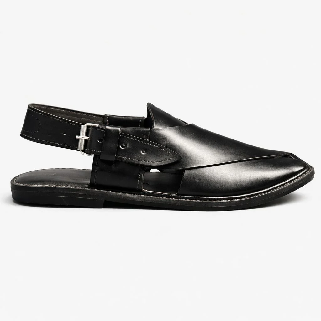 Premium Black Leather Peshawari Chappal for Men-KC-55