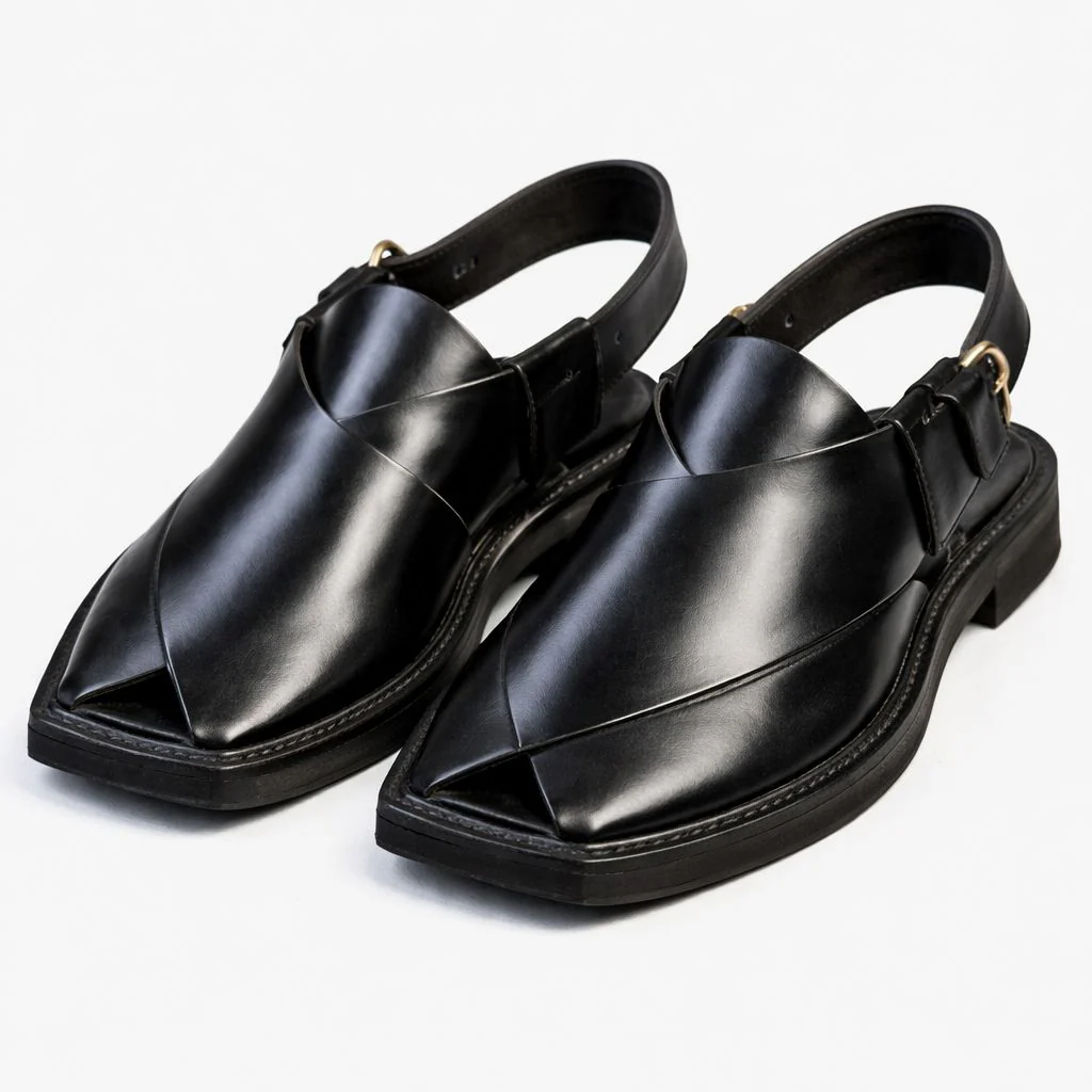 Premium Black Leather Peshawari Chappal for Men-KC-55 - Image 2