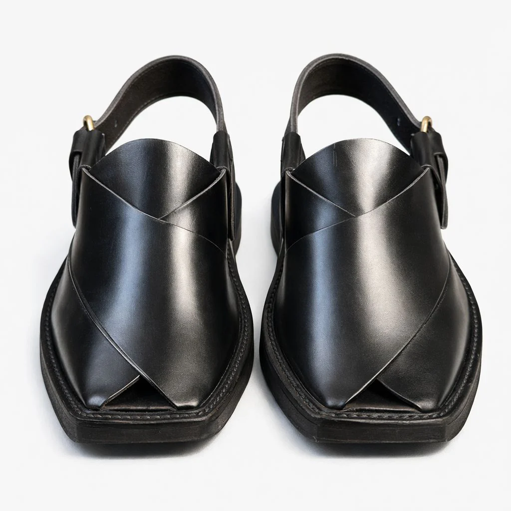 Premium Black Leather Peshawari Chappal for Men-KC-55 - Image 3