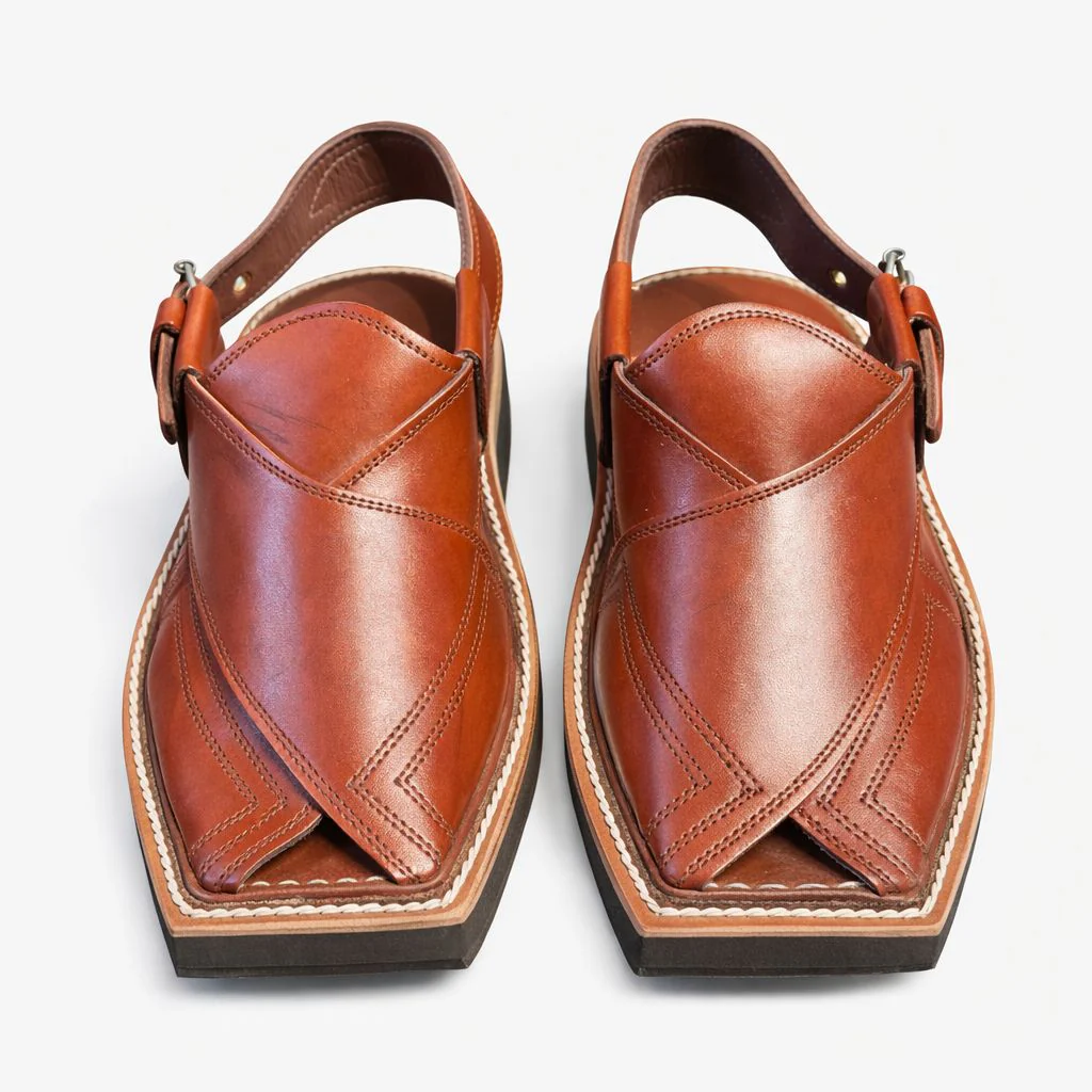 Premium Brown Leather Peshawari Chappal for Men – Handmade-KC-11 - Image 6