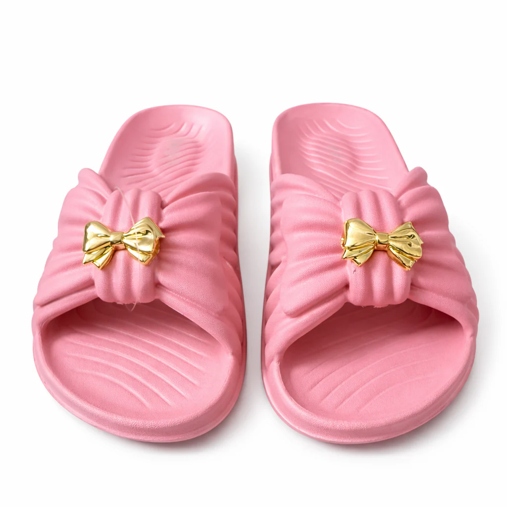 Women’s Soft Pink Bow Slides – Casual Slippers for Girls-SG555 - Image 3